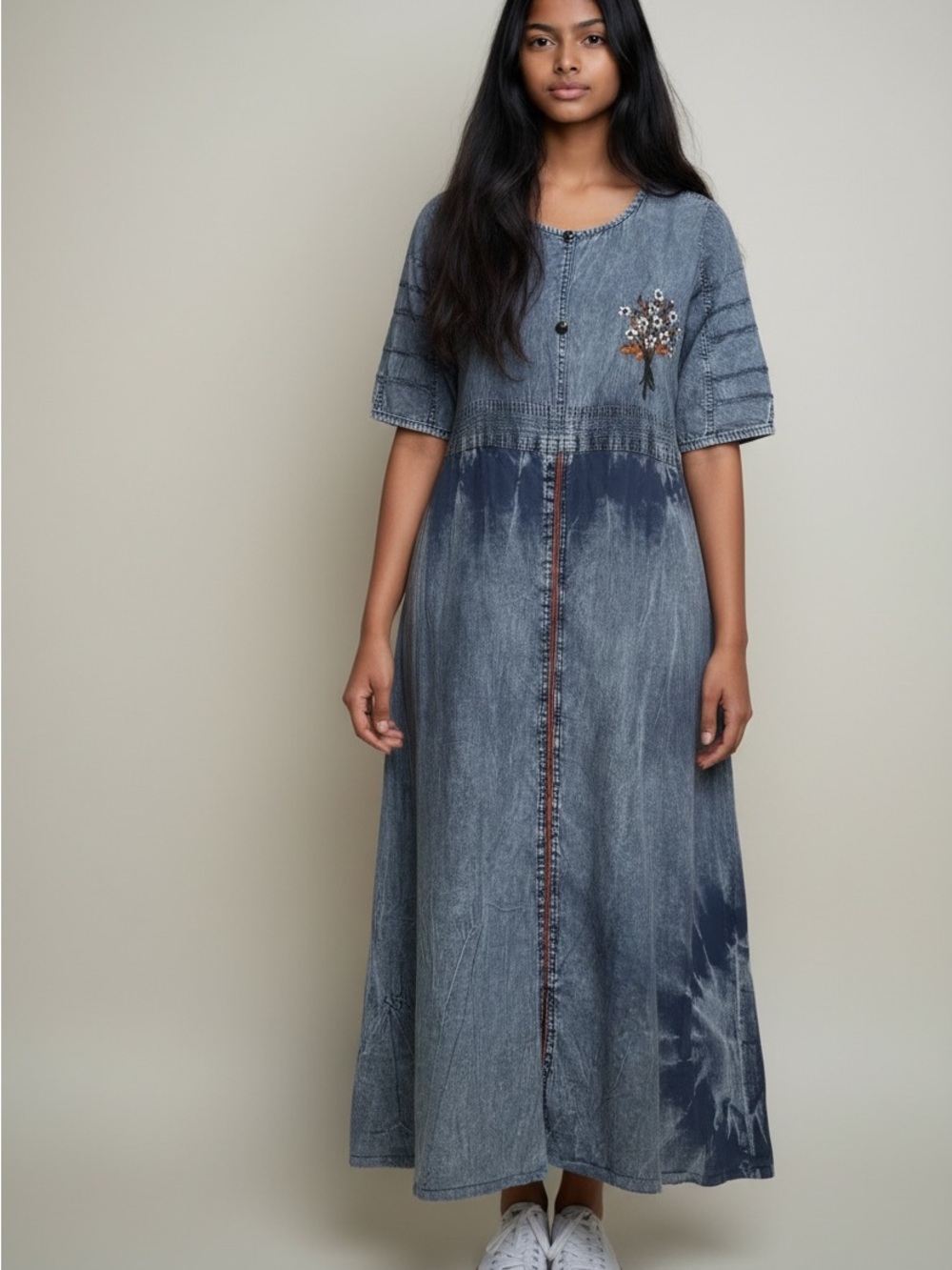 Kajree Blue Tie-Dye Denim Dress with Embroidered Detail Size XXL